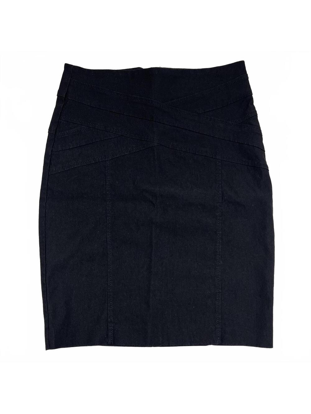 Y2K Dynamite Sz 7 Black Fitted Pencil Skirt Crisscross Panel Detail Office Siren